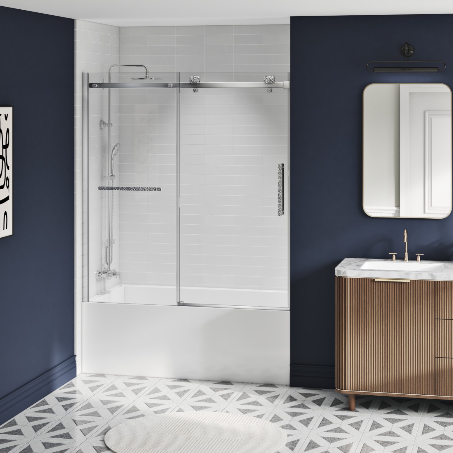 Shower base 60 x 36, in alcove, in glossy white